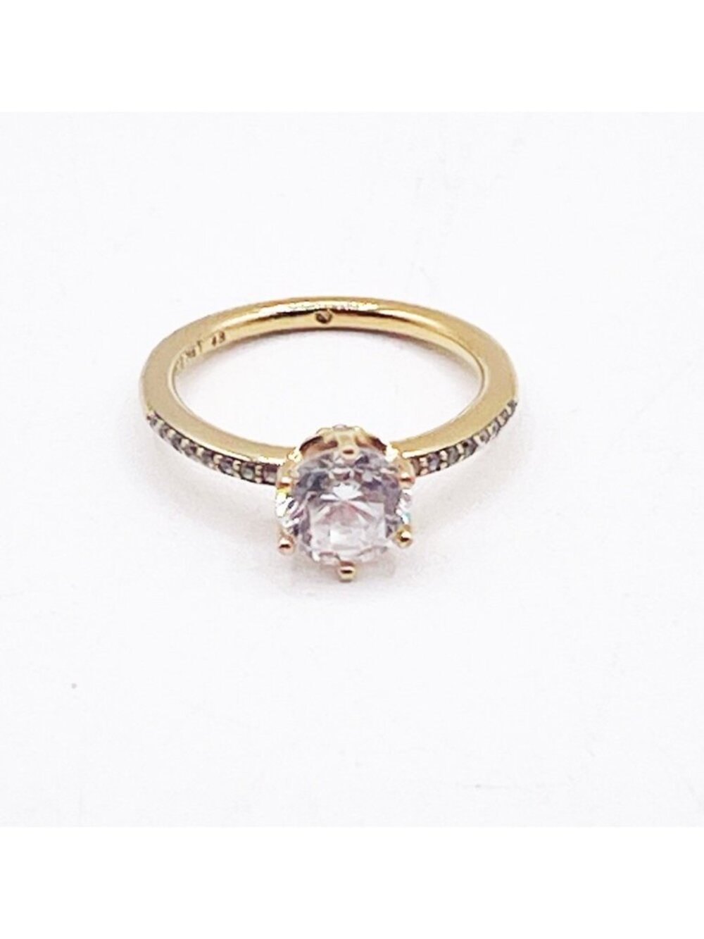 Pandora Clear Sparkling Crown Solitaire Ring Gold Plating Size 4.75